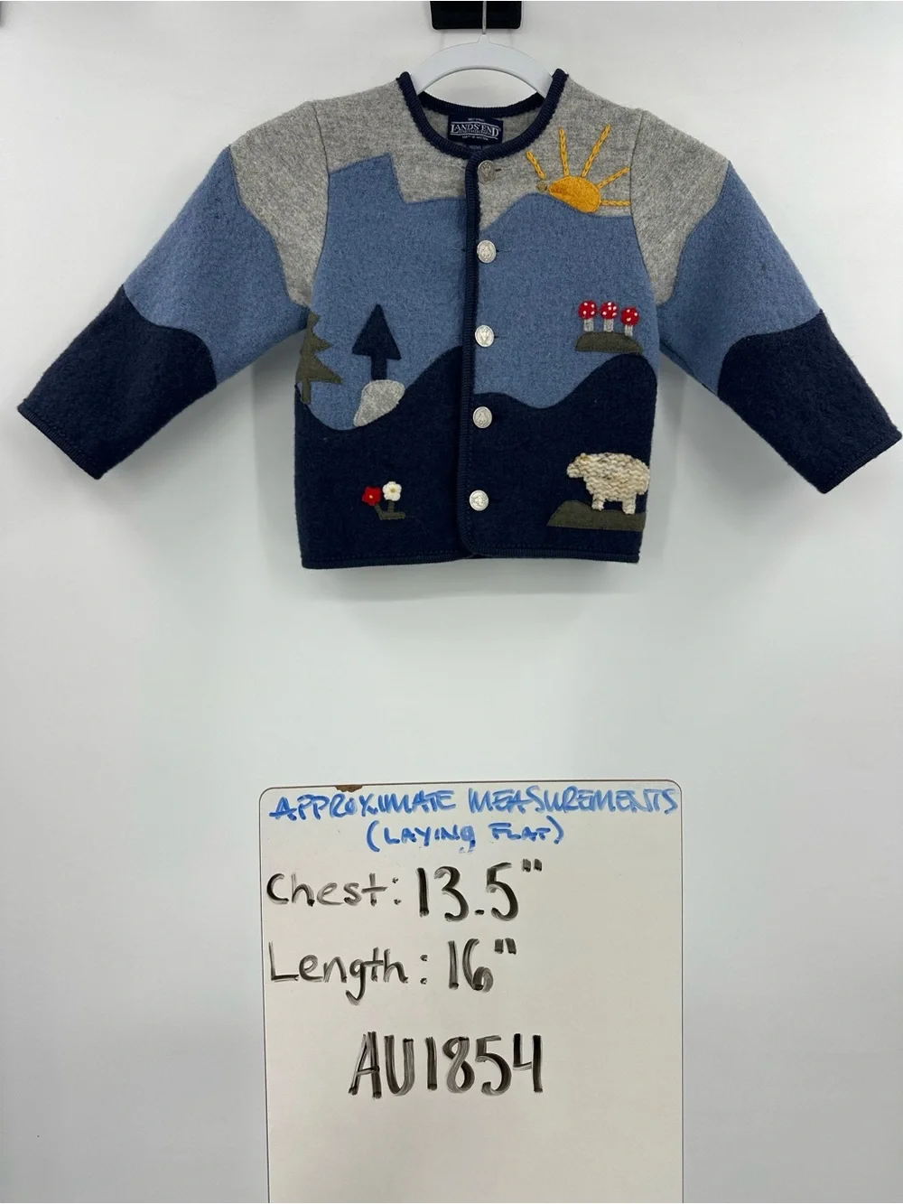 Vintage Lands' End Kids Scenic Wool Knit Cardigan Jacket
